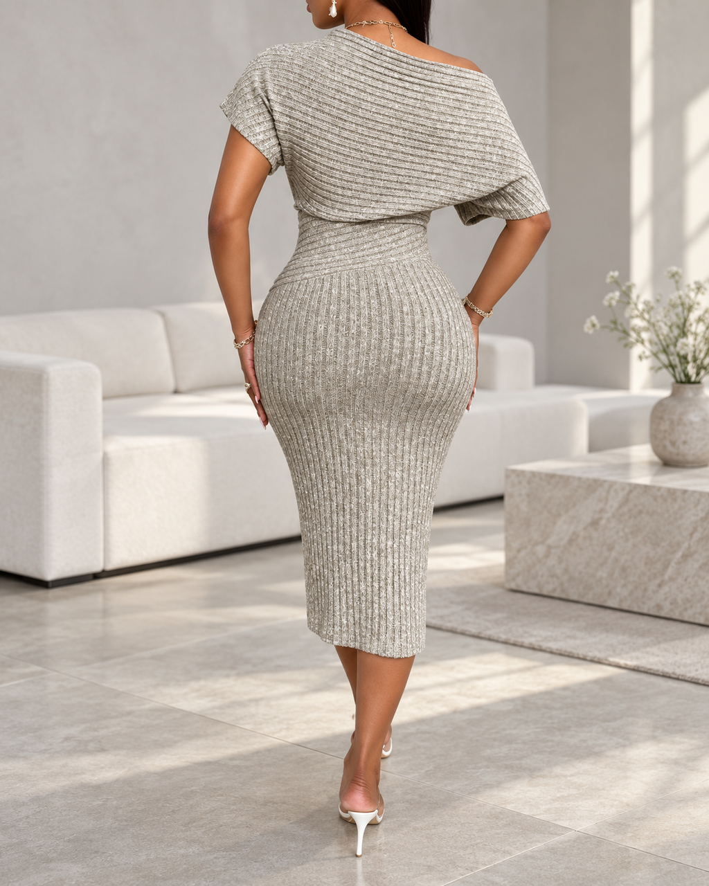 Vestido Élise Texturizado de Hombro Asimétrico