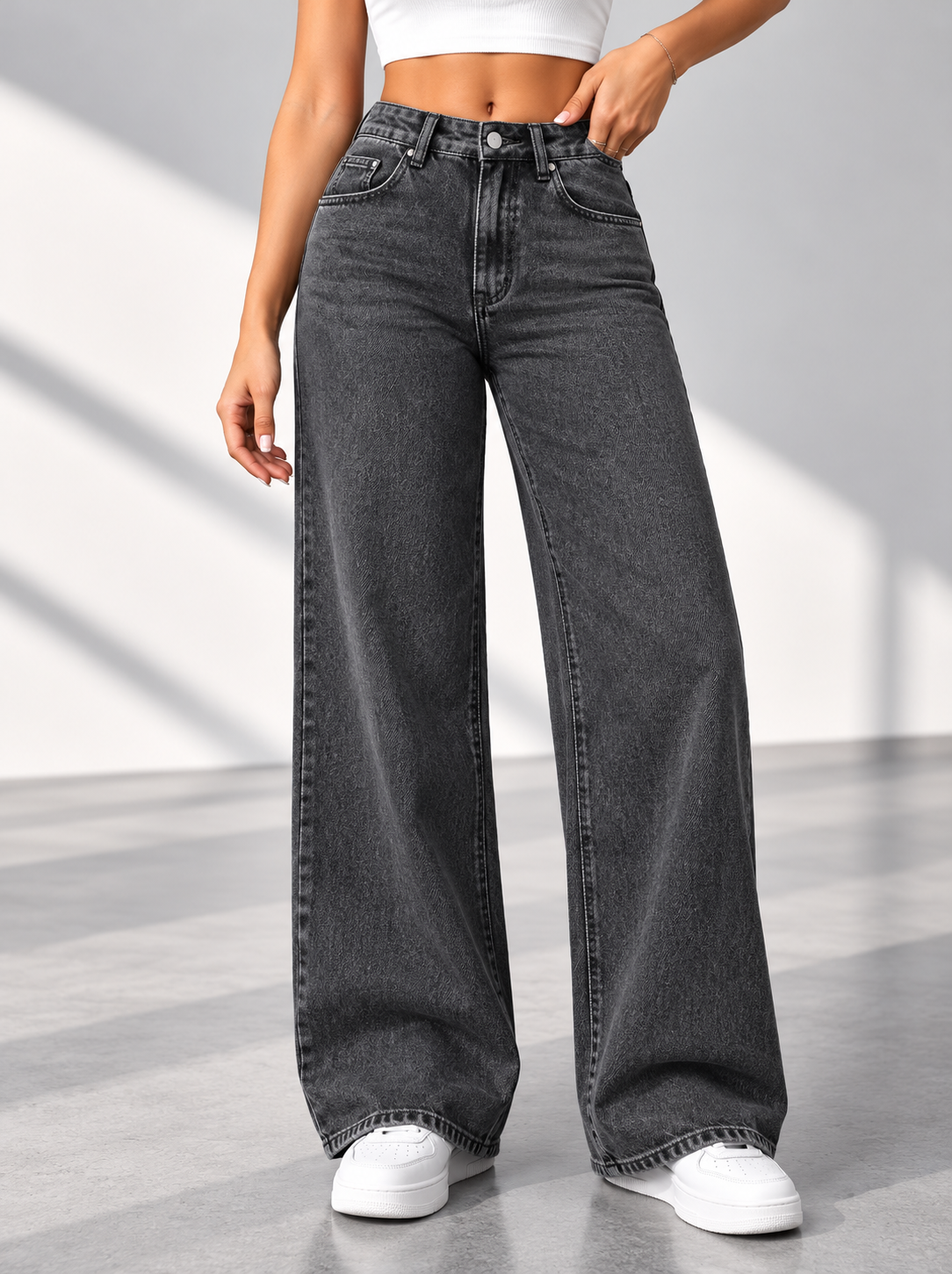 Jeans pierna ancha de tiro alto