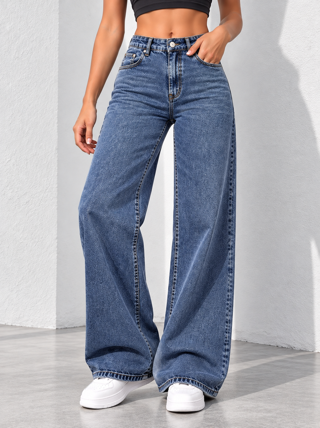 Jeans pierna ancha de tiro alto