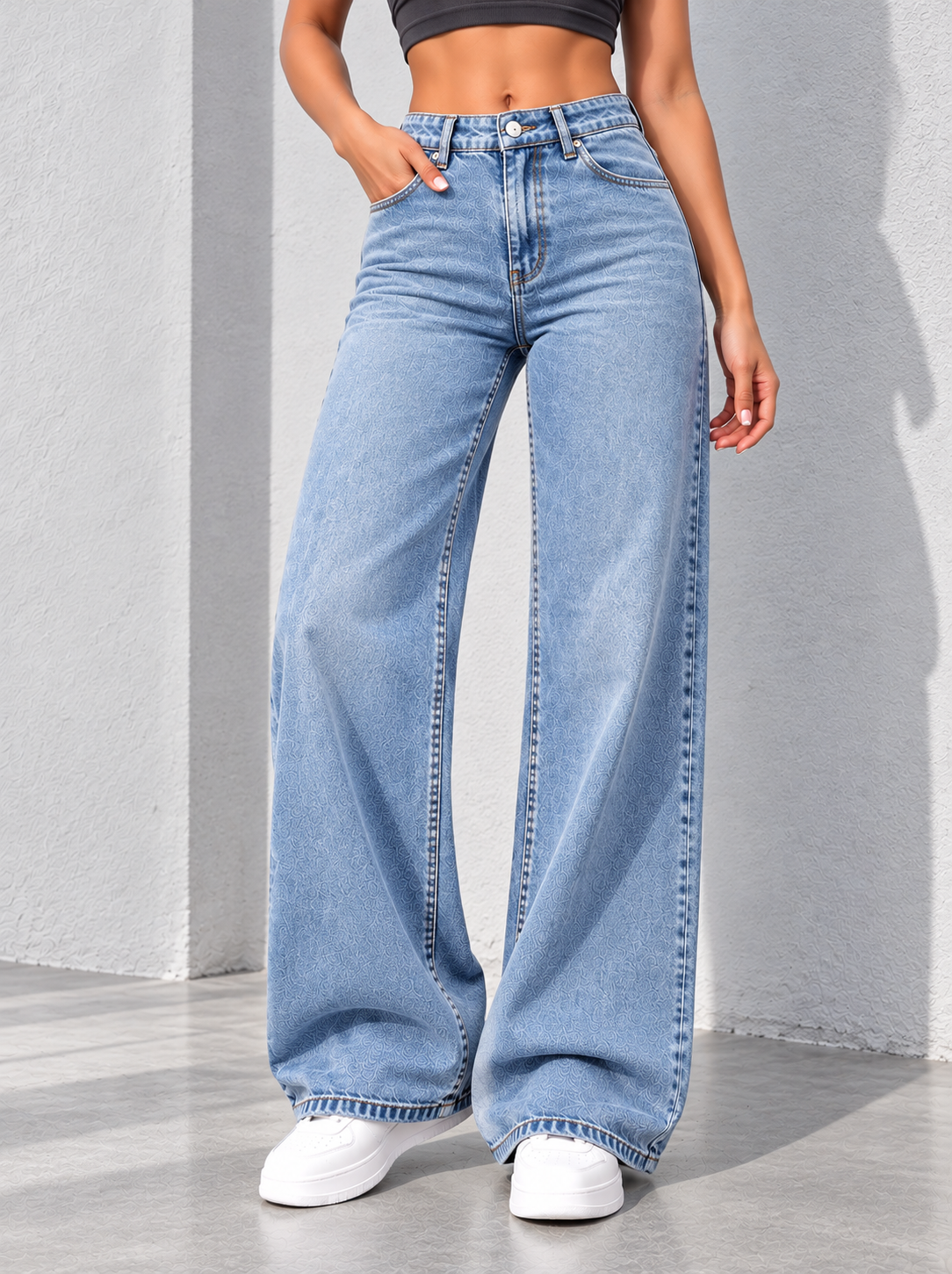 Jeans pierna ancha de tiro alto
