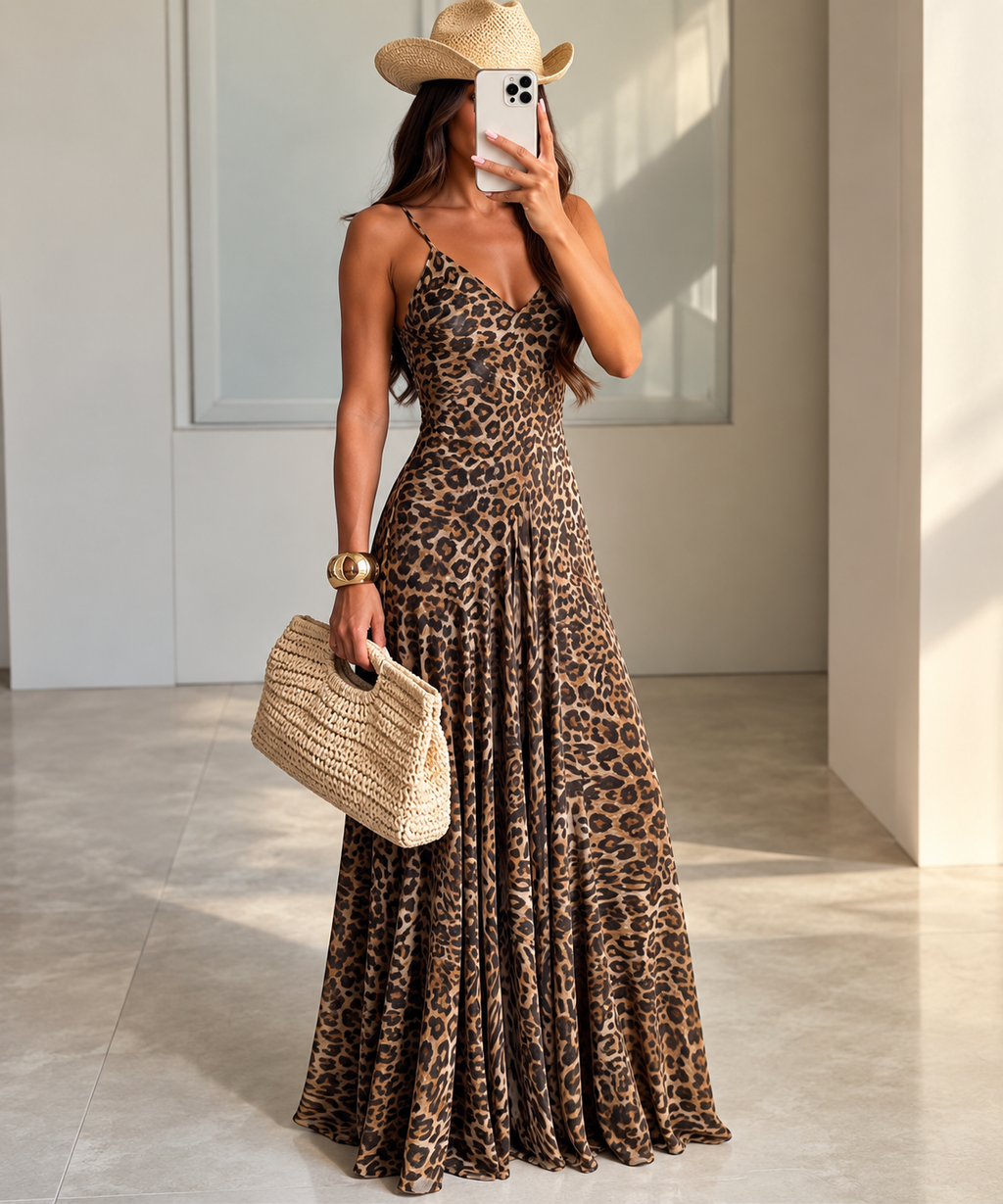 Vestido Maxi Leopardo con Tirantes Ajustables